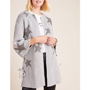 NWT Cupcakes and Cashmere Etoile Star Open Front Side-Tie Cardigan in Grey,‎ XS